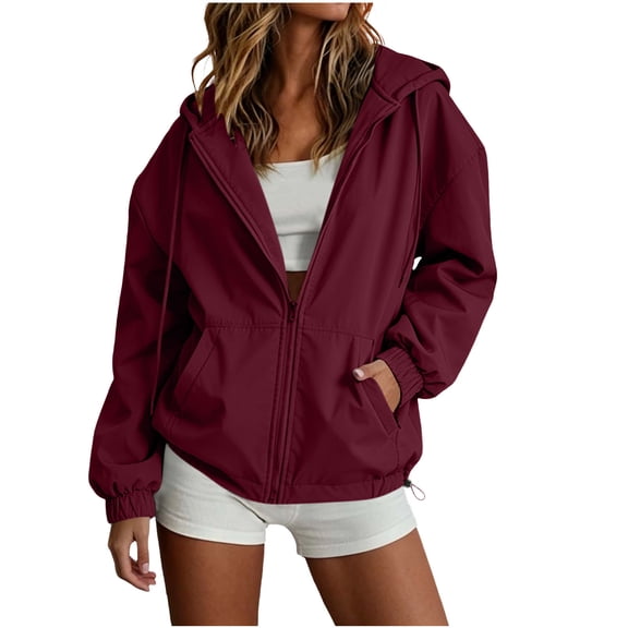 Guluxicc Women's Athletic Hooded Jackets with Pockets Loose Drawstring Full Zipper Long Sleeve Running Performance Jackets for Everyday Workout Wear Fall Winter Casual Outfits