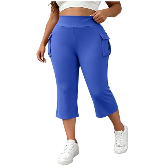 Guluxicc Women's Athletic Pants with Pockets Plus Size Elastic Waist Yoga Capris for Everyday Gym Workout Summer Casual Outfits