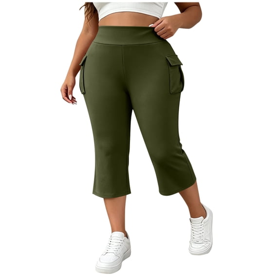 Guluxicc Women's Athletic Pants with Pockets Plus Size Elastic Waist Yoga Capris for Everyday Gym Workout Summer Casual Outfits