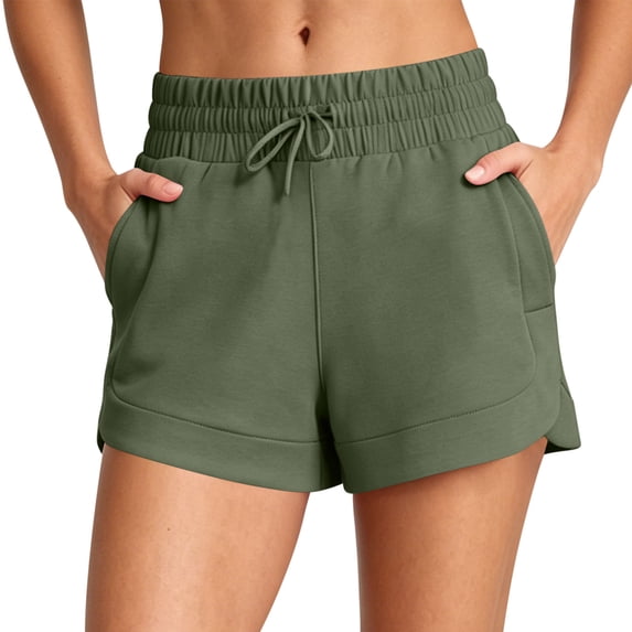 Guluxicc Women's Athletic Shorts with Pockets Elastic Waist Drawstring Running Short Trousers for Everyday Gym Workout