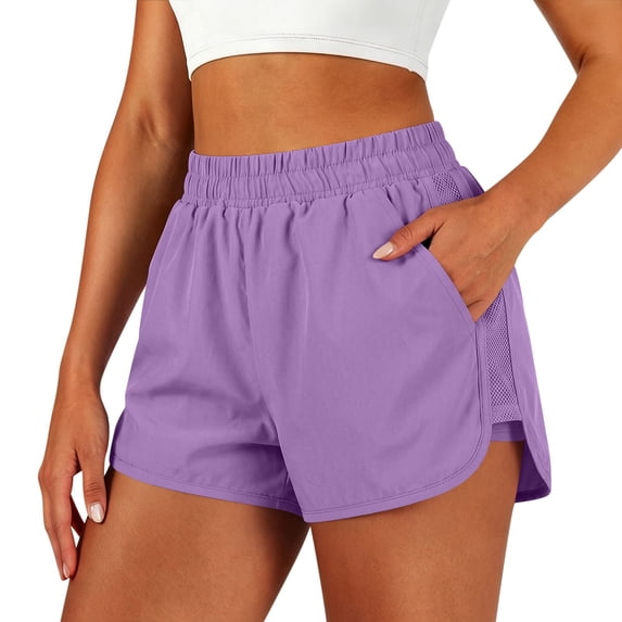 Guluxicc Women's Athletic Shorts with Pockets Elastic Waist Straight Leg Running Performance Short Trousers for Everyday Gym Workout