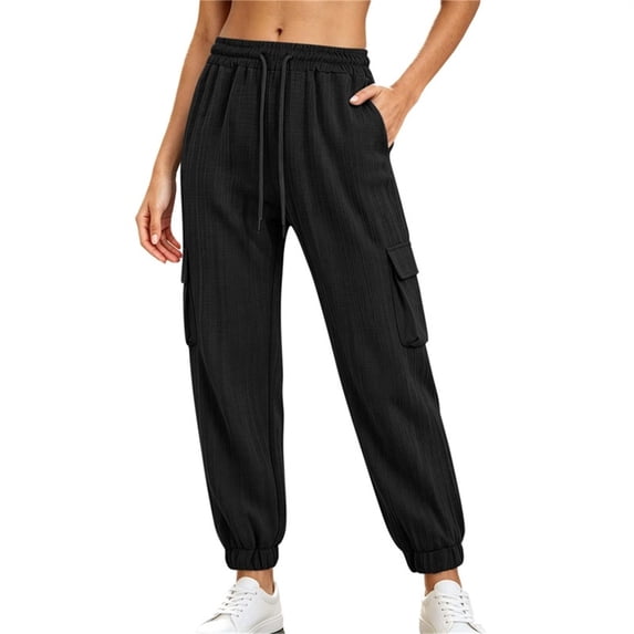 Guluxicc Women's Cargo Pants with Multi Pocket Drawstring Elastic Waist Jogger Trousers for Workout Everyday Wear Fall Winter