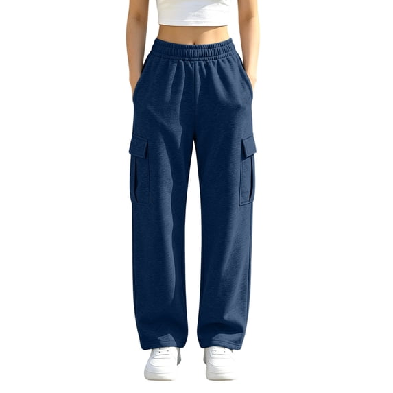 Guluxicc Women's Cargo Pants with Multi Pocket Drawstring Elastic Waist Long Wide Leg Trousers for Outdoor Hiking Fall Winter