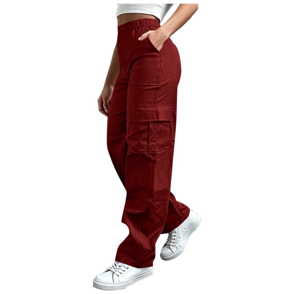Guluxicc Women's Cargo Pants with Multi Pocket Elastic Waist Full Wide Leg Trousers for Outdoor Hiking Fall Winter