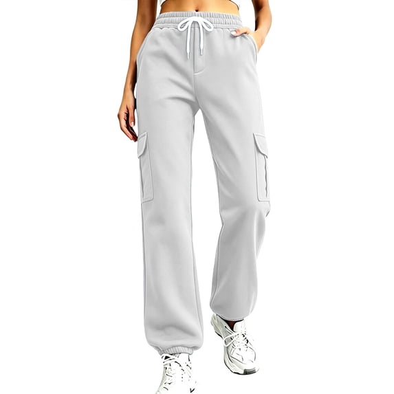 Guluxicc Women's Cargo Pants with Multi Pocket Loose Drawstring Elastic Waist Jogger Trousers for Jogging Everyday Wear Fall Winter