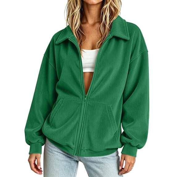 Guluxicc Women's Corduroy Jackets with Pocket Full Zip Collared Classic Fit Tops for Everyday Casual Outfits