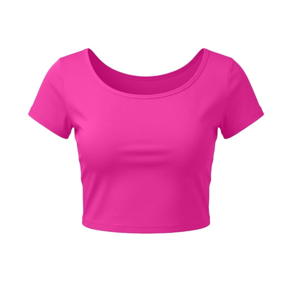 Guluxicc Women's Cotton Crop Tops Short Sleeve Scoop Neck Stretchy Casual Shirt