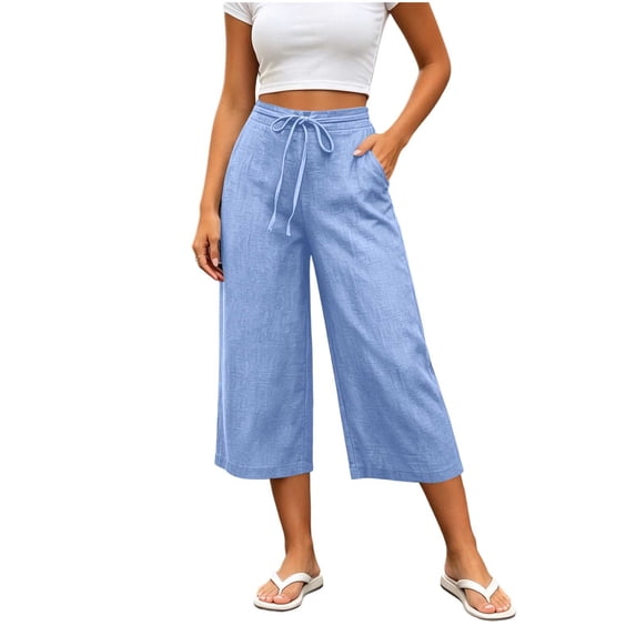 Guluxicc Women's Cotton Cropped Pants Elastic Waist Drawstring Beach Capris with Pockets Summer Casual Outfits for Everyday Wear