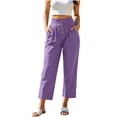 thumbnail image 1 of Guluxicc Women's Cotton Pants with Pockets Elastic Waist Button Front 7/8th Trousers for Everyday Wear Summer Casual Outfits, 1 of 9