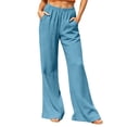 thumbnail image 1 of Guluxicc Women's Cotton Pants with Pockets Elastic Waist Long Wide Leg Trousers Summer Casual Outfits for Everyday Wear, 1 of 5