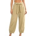 thumbnail image 1 of Guluxicc Women's Cotton Tapered Pants with Pockets Elastic Waist Drawstring Loose Jogger Trousers for Everyday Wear, 1 of 5