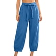 thumbnail image 1 of Guluxicc Women's Cotton Tapered Pants with Pockets Elastic Waist Drawstring Loose Jogger Trousers for Everyday Wear, 1 of 5
