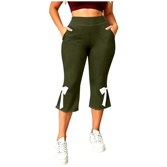 Guluxicc Women's Cropped Pants Plus Size Elastic High Waisted Capris for Everyday Gym Workout