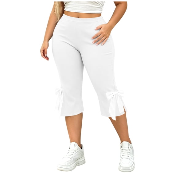 Guluxicc Women's Cropped Pants Plus Size Elastic High Waisted Capris for Everyday Gym Workout