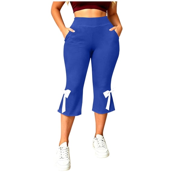 Guluxicc Women's Cropped Pants Plus Size Elastic High Waisted Capris for Everyday Gym Workout