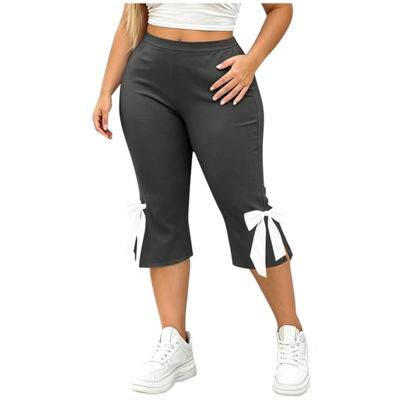 Guluxicc Women's Cropped Pants Plus Size Elastic High Waisted Capris for Everyday Gym Workout