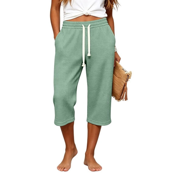 Guluxicc Women's Cropped Pants with Pockets Elastic Waist Drawstring Beach Capris for Everyday Wear Summer Casual Outfits