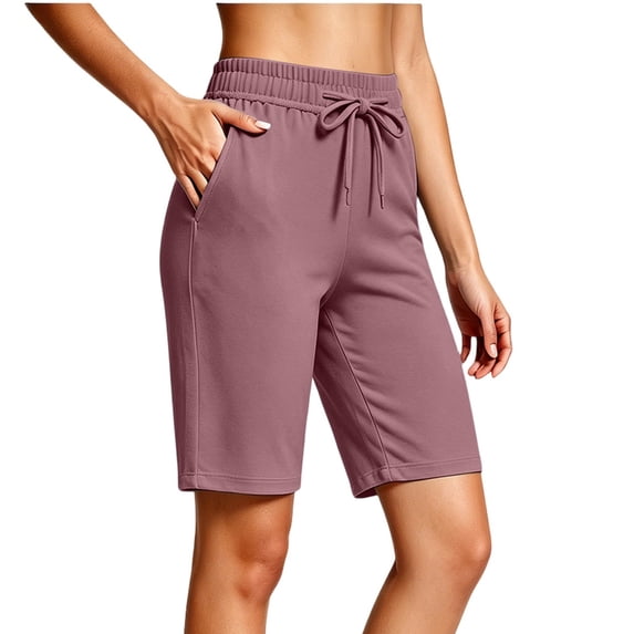 Guluxicc Women's Cropped Shorts with Pockets Elastic Waist Drawstring Straight Leg Bermuda Trousers for Summer Gym Workout