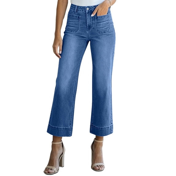 Guluxicc Women's Denim Pants with Multi Pocket Button Front Straight Leg Trousers for Everyday Wear Summer Casual Outfits