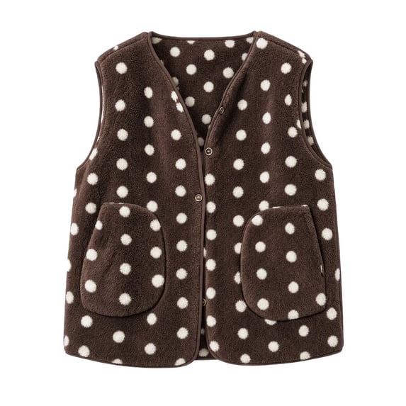 Guluxicc Women's Fleece Polka Dot Vests Button Down V Neck Sleeveless Jackets with Pockets for Everyday Fall Winter Vests