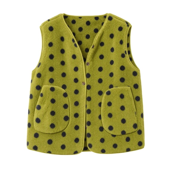 Guluxicc Women's Fleece Polka Dot Vests Button Down V Neck Sleeveless Jackets with Pockets for Everyday Fall Winter Vests