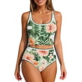 thumbnail image 1 of Guluxicc Women's Floral Printed Bikini Sets High Waisted Contrast Trim Round Neck Crop Top Bathing Suits Tankini Swimsuits Sets for Beach Summer Swimwear, 1 of 9