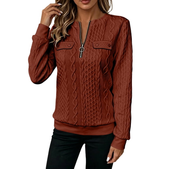 Guluxicc Women's Half Zip Quilted Pullover Sweatshirts Crew Neck Long Sleeve Tops Textured Solid Casual Fashion Fall Sweaters
