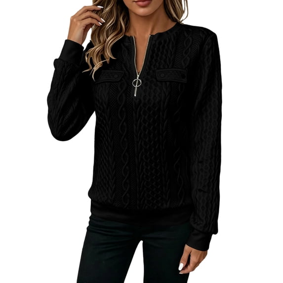 Guluxicc Women's Half Zip Quilted Pullover Sweatshirts Crew Neck Long Sleeve Tops Textured Solid Casual Fashion Fall Sweaters