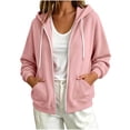 thumbnail image 1 of Guluxicc Women's Hoodies with Pockets Loose Drawstring Full Zipper Ribbed Long Sleeve Tops Everyday Fall Winter Wear, 1 of 5