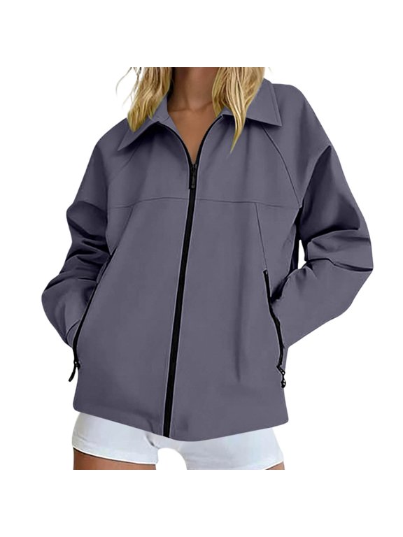 Women's Jackets with Zipper Pockets Full Zip Long Sleeve Windbreaker Jackets for Hiking Running Wear Spring Summer Casual Outfits