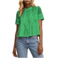 thumbnail image 1 of Guluxicc Women's Lace Shirts Loose Short Sleeve Mock Neck Basic Tops for Summer Casual Outfits, 1 of 6