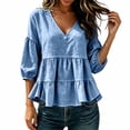 thumbnail image 1 of Guluxicc Women's Linen Blouses Loose Ruffled Bottom V Neck Short Bubble Sleeve Tops for Everyday Wear Spring Summer Casual Blouses, 1 of 5