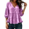 thumbnail image 1 of Guluxicc Women's Linen Blouses Loose Ruffled Bottom V Neck Short Bubble Sleeve Tops for Everyday Wear Spring Summer Casual Blouses, 1 of 5