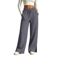 thumbnail image 1 of Guluxicc Women's Linen Pants with Pockets Elastic Waist Drawstring Wide Leg Trousers Summer Casual Outfits for Everyday Wear, 1 of 8