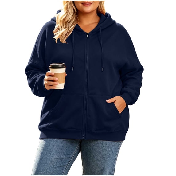 Guluxicc Women's Plus Size Hooded Jackets with Pockets Full Zipper Drawstring Fall Winter Long Sleeve Jackets