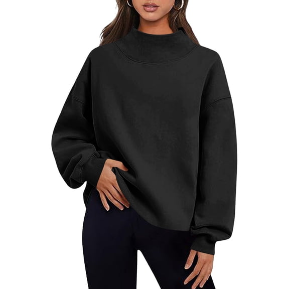 Guluxicc Women's Plus Size Sweatshirts Pullover Loose Mock Neck Long Puff Sleeve Sweatshirts for Everyday Fall Winter