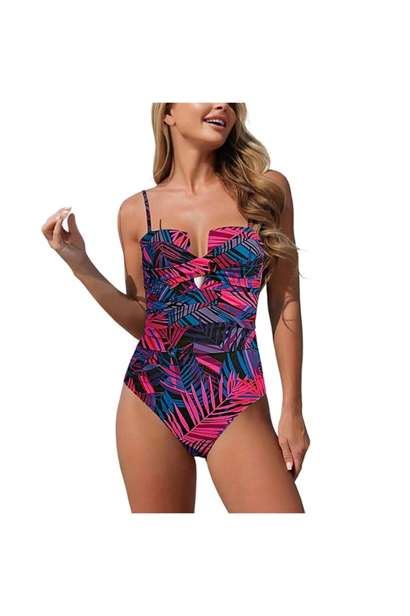 Women's Push Up Wrap Front Swimsuit One Piece Tummy Control Bathing Suits Bandeau Support Slimming Swimwear
