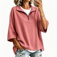 thumbnail image 1 of Guluxicc Women's Quarter Zip Sweatshirts Stand Collar 3/4 Sleeve Casual Loose Pullover Sweatshirts for Everyday Spring Fall Tops, 1 of 7