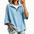 thumbnail image 1 of Guluxicc Women's Quarter Zip Sweatshirts Stand Collar 3/4 Sleeve Casual Loose Pullover Sweatshirts for Everyday Spring Fall Tops, 1 of 7