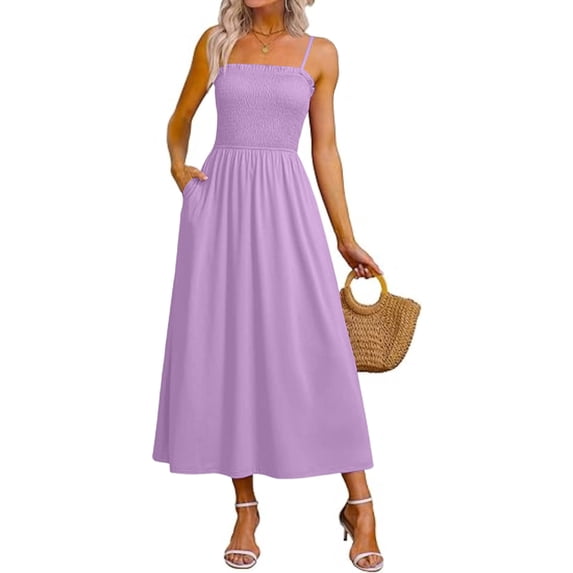 Guluxicc Women's Smocked Maxi Dresses 2026 Summer Sundress Casual Spaghetti Strap Swing A Line Long Flowy Beach Dress