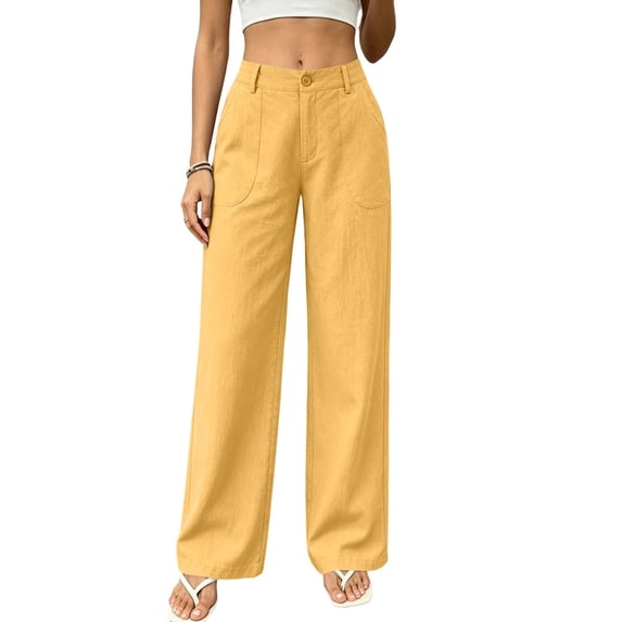 Guluxicc Dressy Pants for Women Button Front Long Straight Leg Business Casual Trousers for Golf Fall Winter