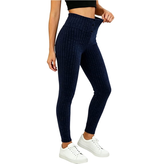 Guluxicc Women's Ribbed Pants Tummy Control Elastic Waist Long Straight Leg Trousers for Everyday Fall Winter