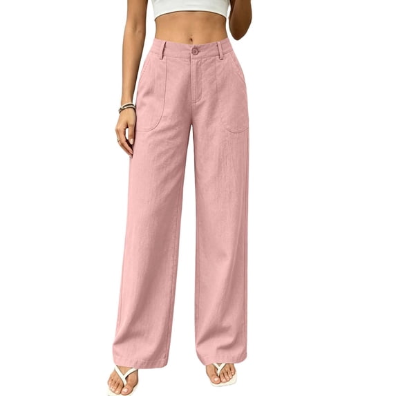Guluxicc Dressy Pants for Women Button Front Long Straight Leg Business Casual Trousers for Golf Fall Winter