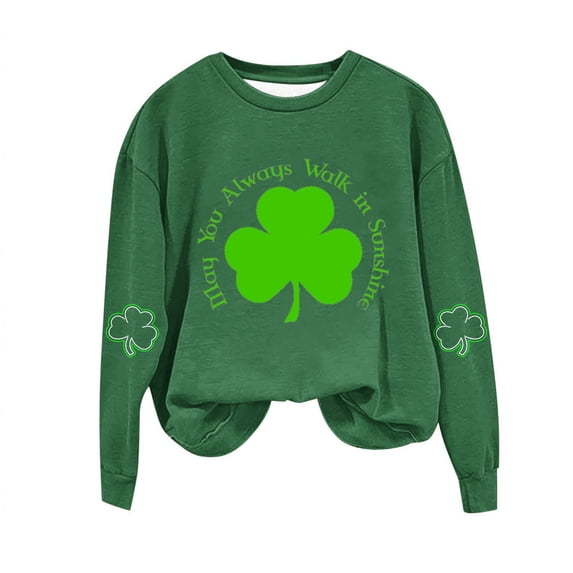 Guluxicc Women's St. Patrick's Day Sweatshirts Crewneck Long Sleeve Shamrock Graphic Pullover Tops Spring St Patty's Day Casual Tee Tops, XL