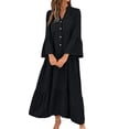thumbnail image 1 of Guluxicc Women's Stand Collar Maxi Dress V Neck Bell Sleeve Tiered Ruffle Button Down Casual Loose Boho Long Dress, 1 of 5