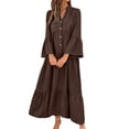 thumbnail image 1 of Guluxicc Women's Stand Collar Maxi Dress V Neck Bell Sleeve Tiered Ruffle Button Down Casual Loose Boho Long Dress, 1 of 5