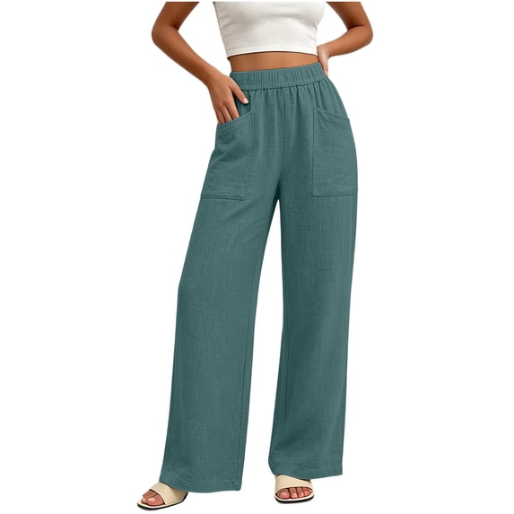 Guluxicc Women's Straight Leg Pants Elastic Waist Long Trousers with Pockets Summer Casual Outfits for Everyday Wear
