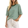 thumbnail image 1 of Guluxicc Women's Striped Beach Shirts Crew Neck 1/2 Sleeve Basic Tops for Summer Casual Outfits, 1 of 7