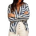 thumbnail image 1 of Guluxicc Women's Striped Shirts with Pocket Loose Long Sleeve V Neck Beach Tops for Summer Vacation Outfits, 1 of 5