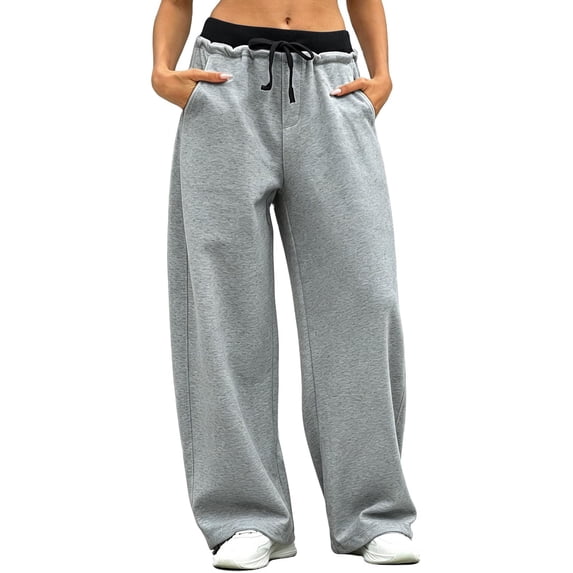 Guluxicc Women's Sweat Pants with Pockets Elastic Waist Drawstring Long Wide Leg Trousers for Everyday Fall Winter